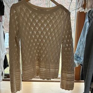 LOFT Cream Openwork Scoop Neck Sweater